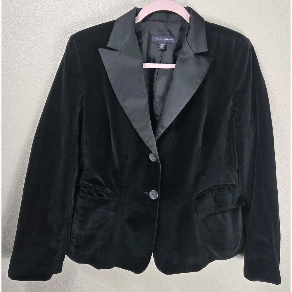Banana Republic Black Velvet Blazer Petite 12P Made in Italy